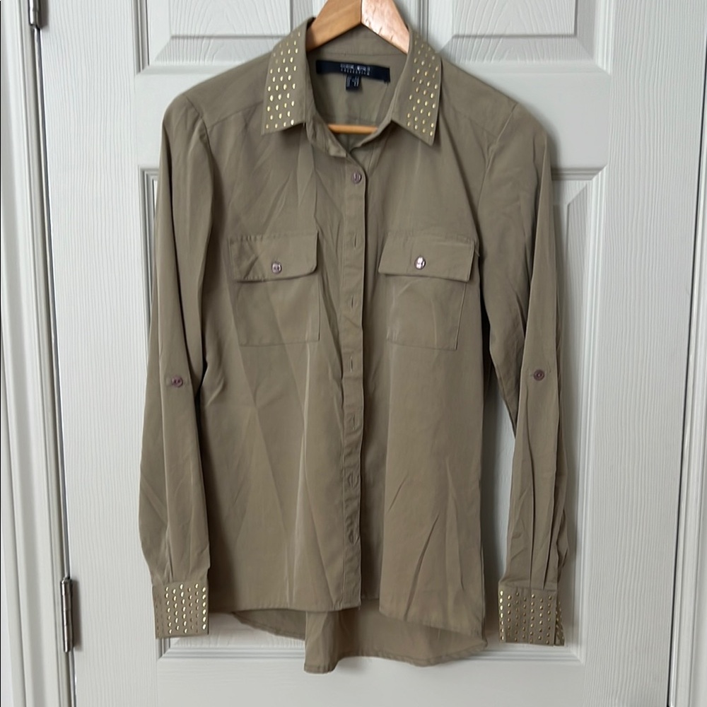 31-Studded Olive Green Button-Up Shirt